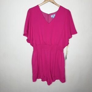 New Cece Bright Rose Spring Breakers Pink Romper Flutter Sleeve Women's XL